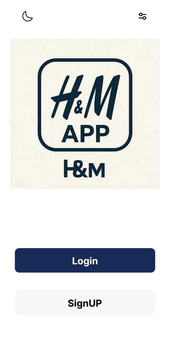 Welcome screen with login and sign up