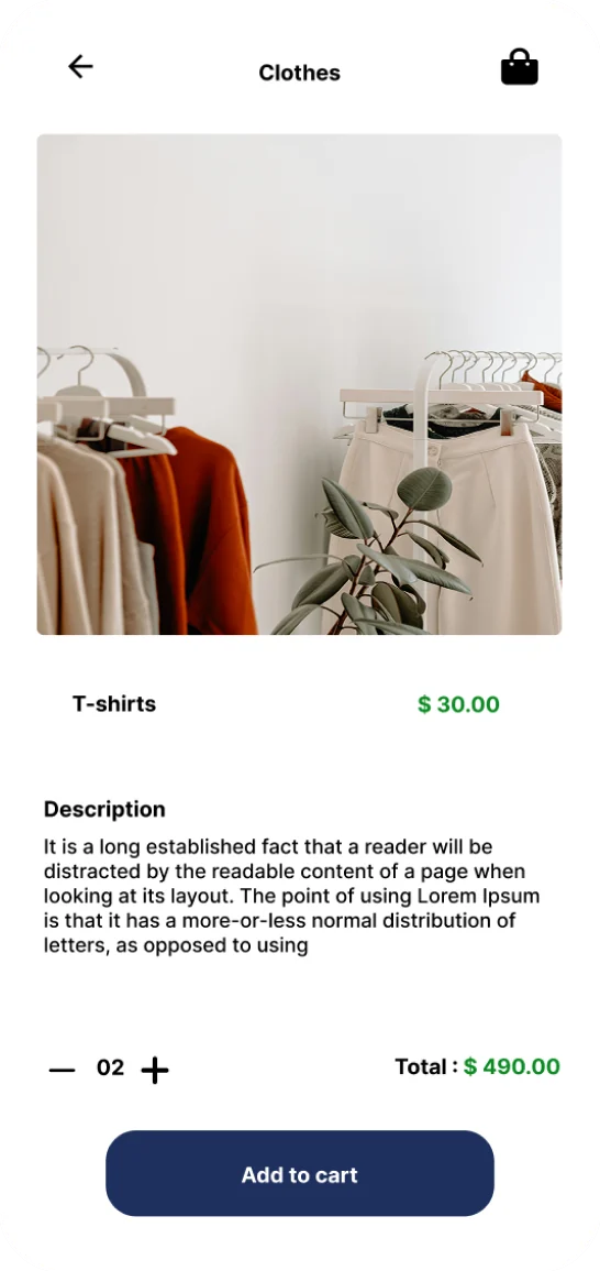 Item details with quantity and add to cart