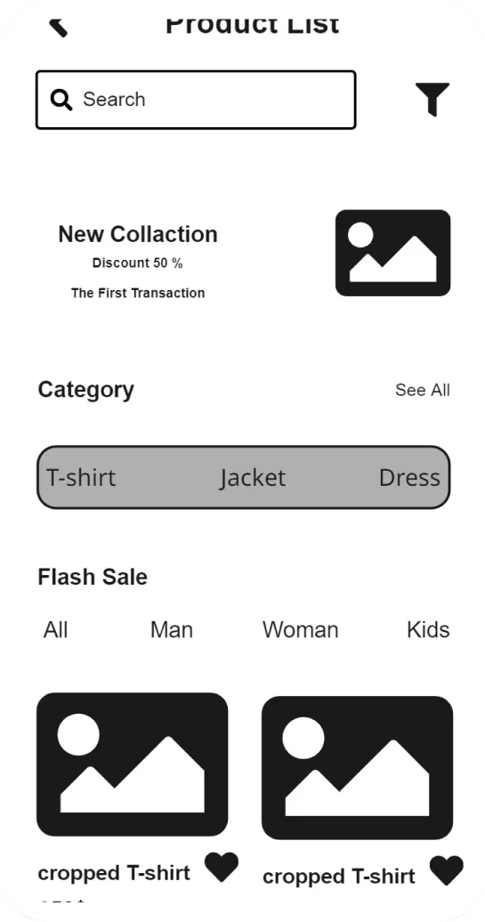 Product list wireframe