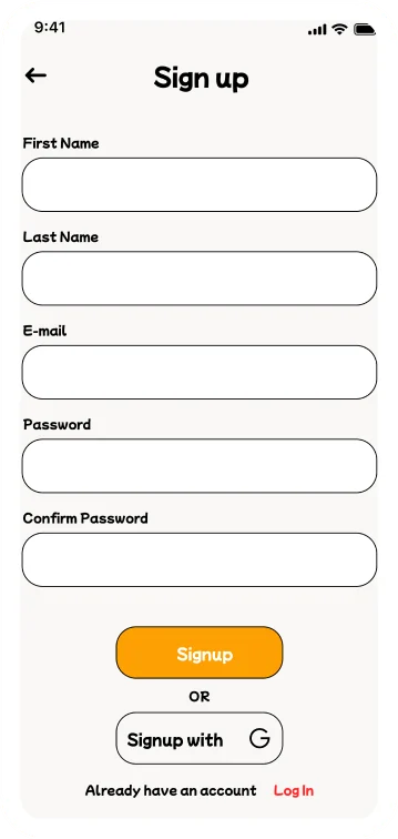 Sign up screen