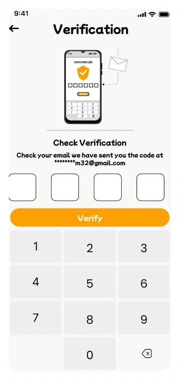 Email verification with code input and keypad