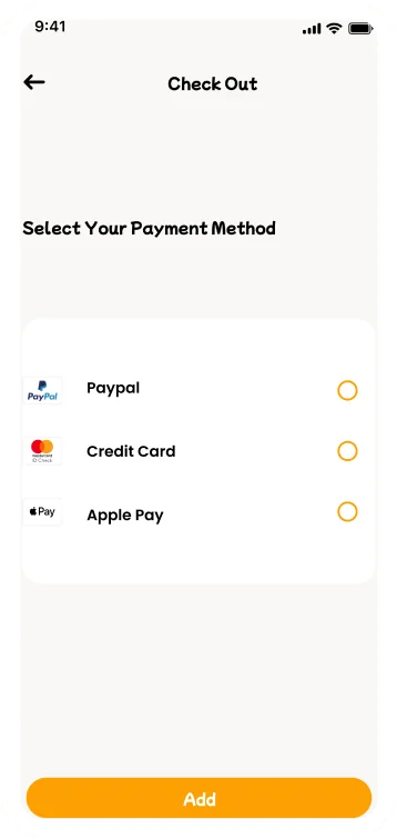 Select a payment method: PayPal, credit card or Apple Pay
